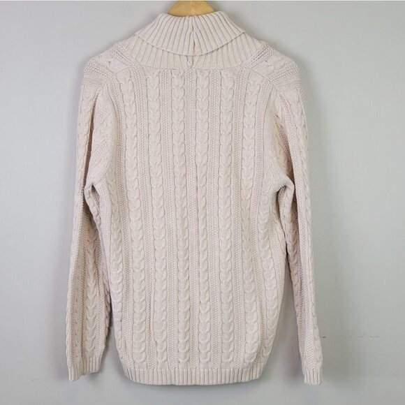 Beige Chunky Cable Knit Sweater Oversized Collar L - Picture 4 of 10